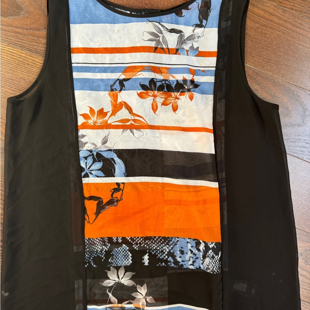 Kenneth Cole Black and Orange Graphic Sleeveless Tank Top